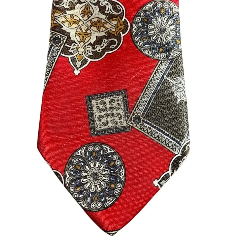 Westchester Classics Mens Red Geometric Medallion Print Polyester Necktie